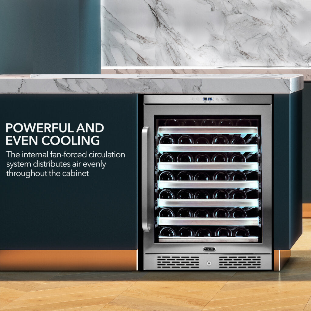 Whynter BWR‑545XS 54‑Bottle Built‑In/Undercounter Wine Refrigerator – Spectrum Lightshow, Stainless Steel Trim