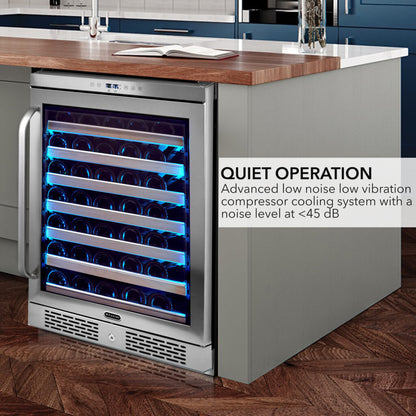 Whynter BWR‑545XS 54‑Bottle Built‑In/Undercounter Wine Refrigerator – Spectrum Lightshow, Stainless Steel Trim
