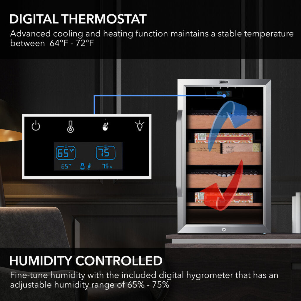 Whynter CHC‑421HC 4.2 cu ft Cigar Cabinet Cooler & Humidor – Holds 650+ Cigars, Temperature & Humidity Control