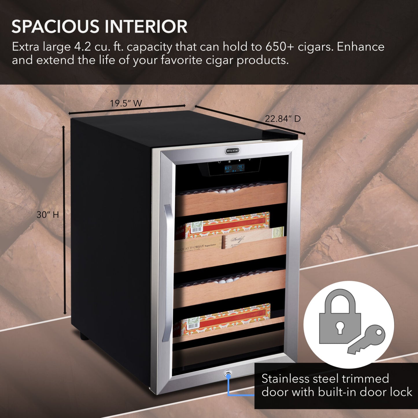 Whynter CHC‑421HC 4.2 cu ft Cigar Cabinet Cooler & Humidor – Holds 650+ Cigars, Temperature & Humidity Control