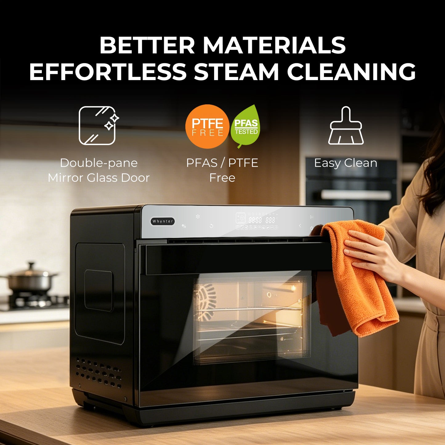 Whynter TSO-488GB 40 qt Countertop Multi-Function Intelligent Convection Steam Oven Air Fryer, Yogurt Maker, Dehydrator, DIY Mode in Black