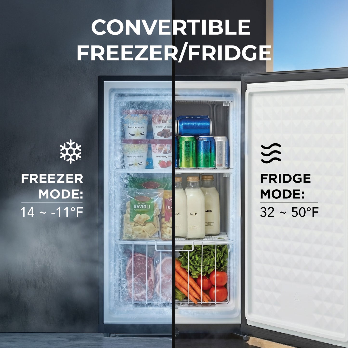 Whynter CUF-301BK Compact Convertible Fridge/Freezer – 3.1 Cu. Ft. Upright Refrigerator & Freezer with Lock, ENERGY STAR®, Black