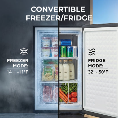 Whynter CUF-301BK Compact Convertible Fridge/Freezer – 3.1 Cu. Ft. Upright Refrigerator & Freezer with Lock, ENERGY STAR®, Black