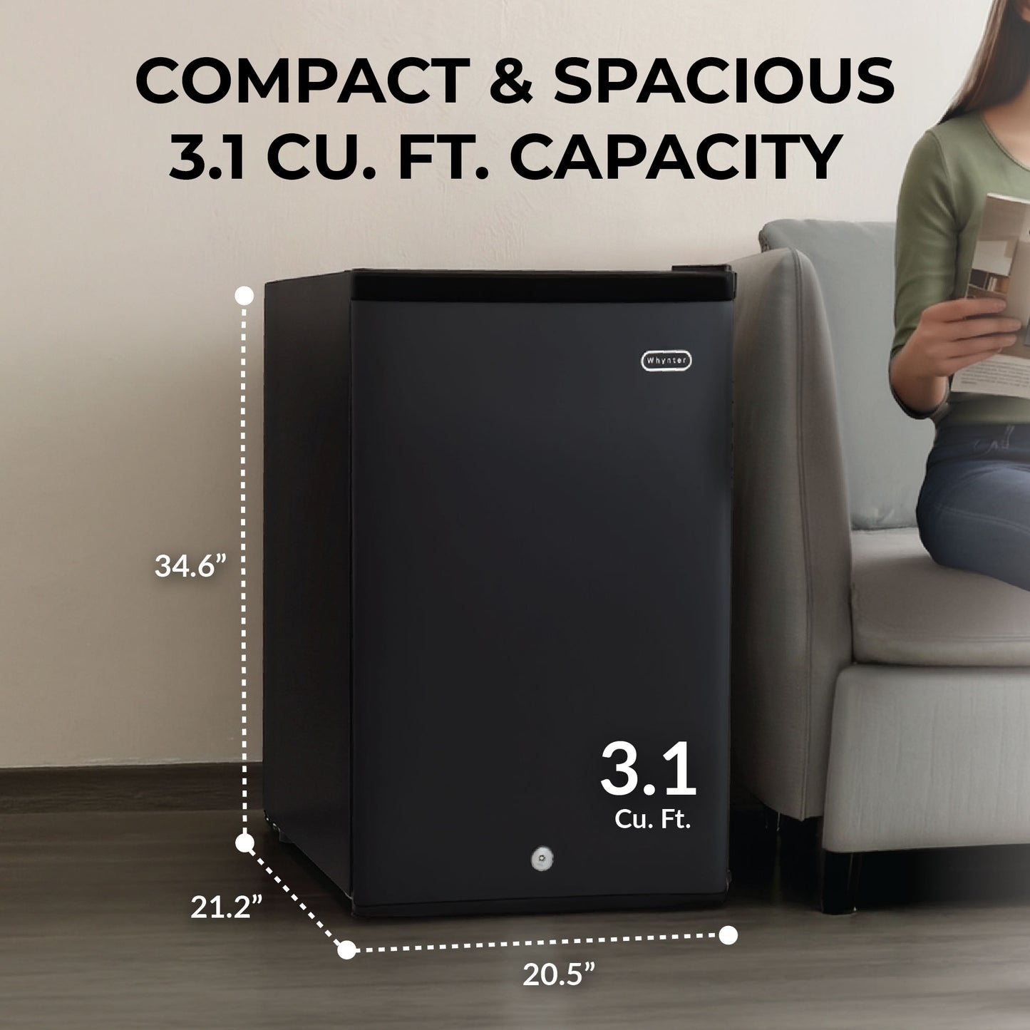 Whynter CUF-301BK Compact Convertible Fridge/Freezer – 3.1 Cu. Ft. Upright Refrigerator & Freezer with Lock, ENERGY STAR®, Black