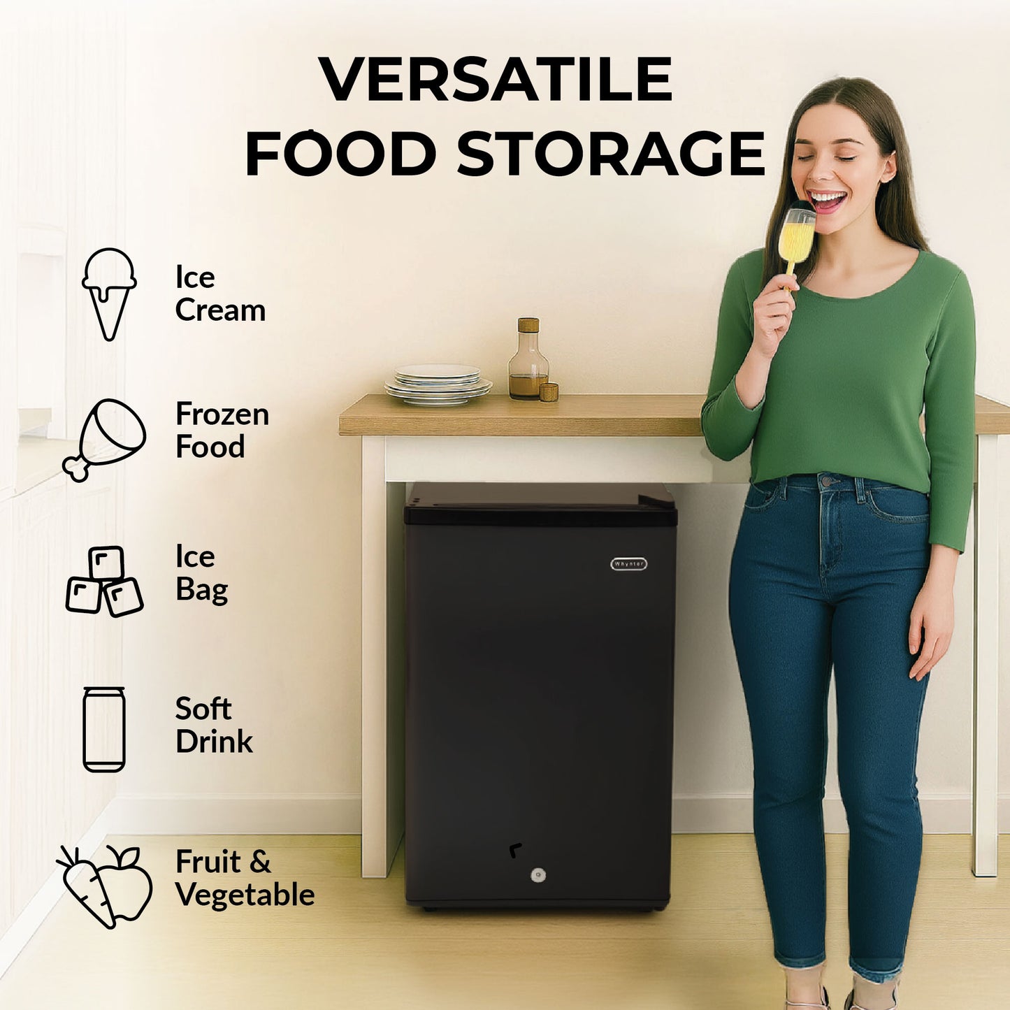Whynter CUF-301BK Compact Convertible Fridge/Freezer – 3.1 Cu. Ft. Upright Refrigerator & Freezer with Lock, ENERGY STAR®, Black