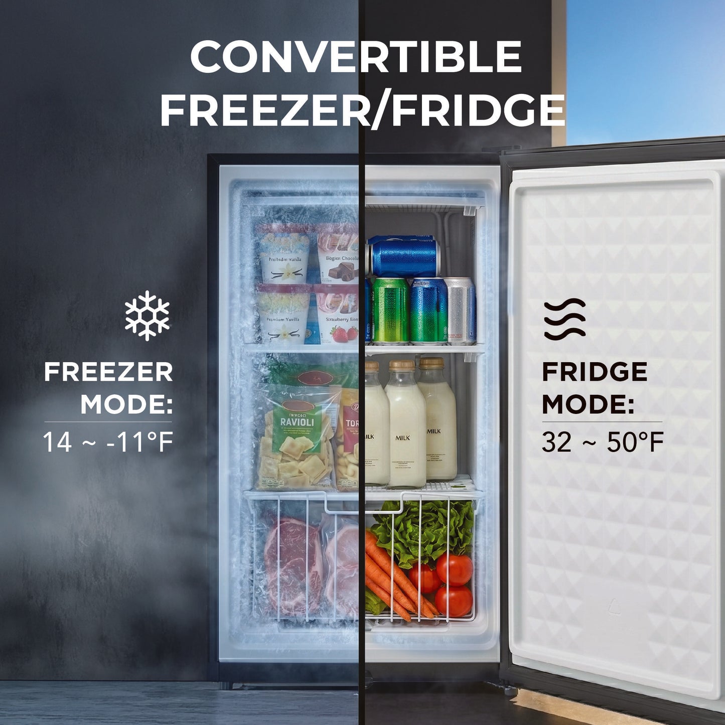 Whynter CUF-301SS Compact Convertible Fridge/Freezer – 3.1 Cu. Ft. Upright Refrigerator & Freezer with Lock, Stainless Steel, ENERGY STAR®