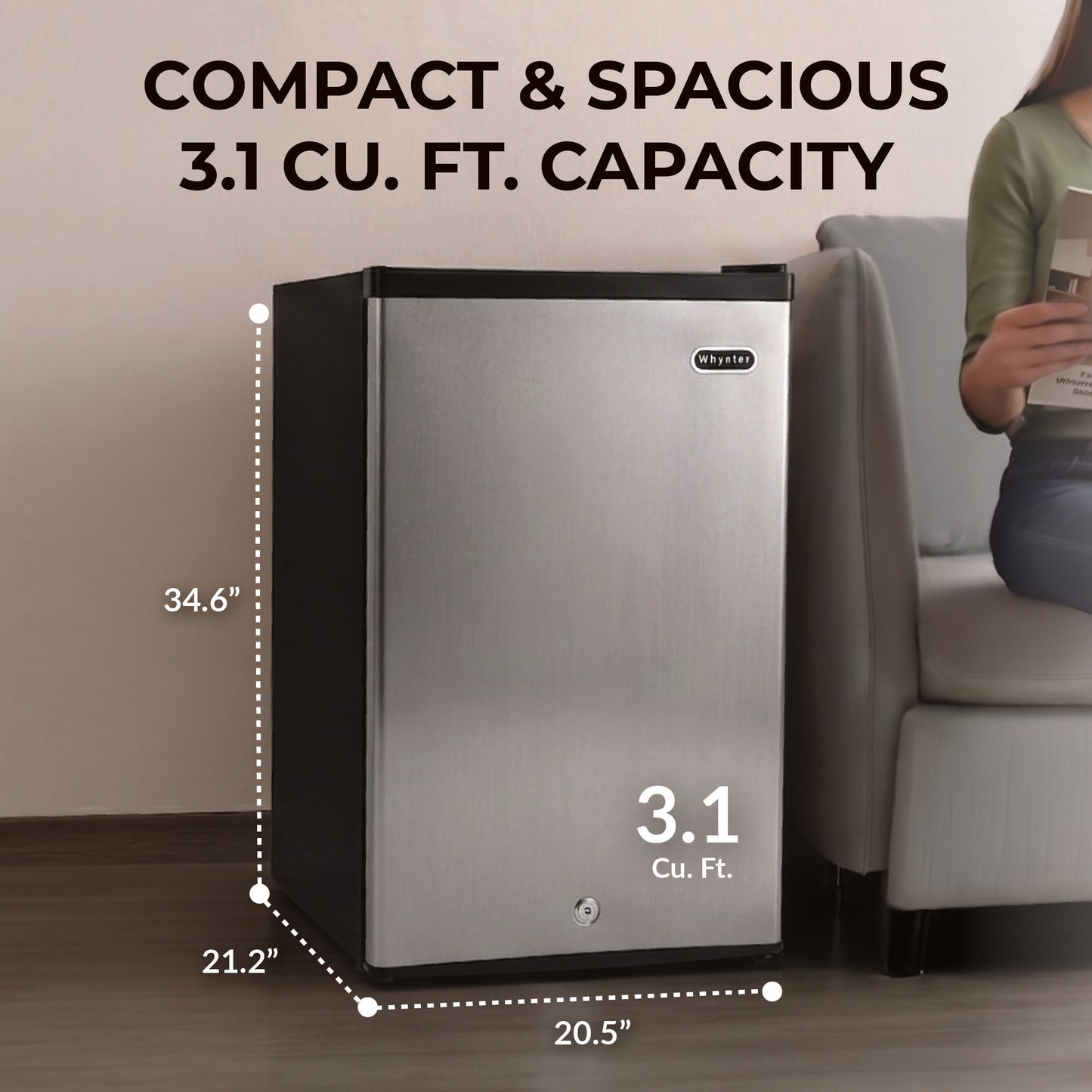 Whynter CUF-301SS Compact Convertible Fridge/Freezer – 3.1 Cu. Ft. Upright Refrigerator & Freezer with Lock, Stainless Steel, ENERGY STAR®