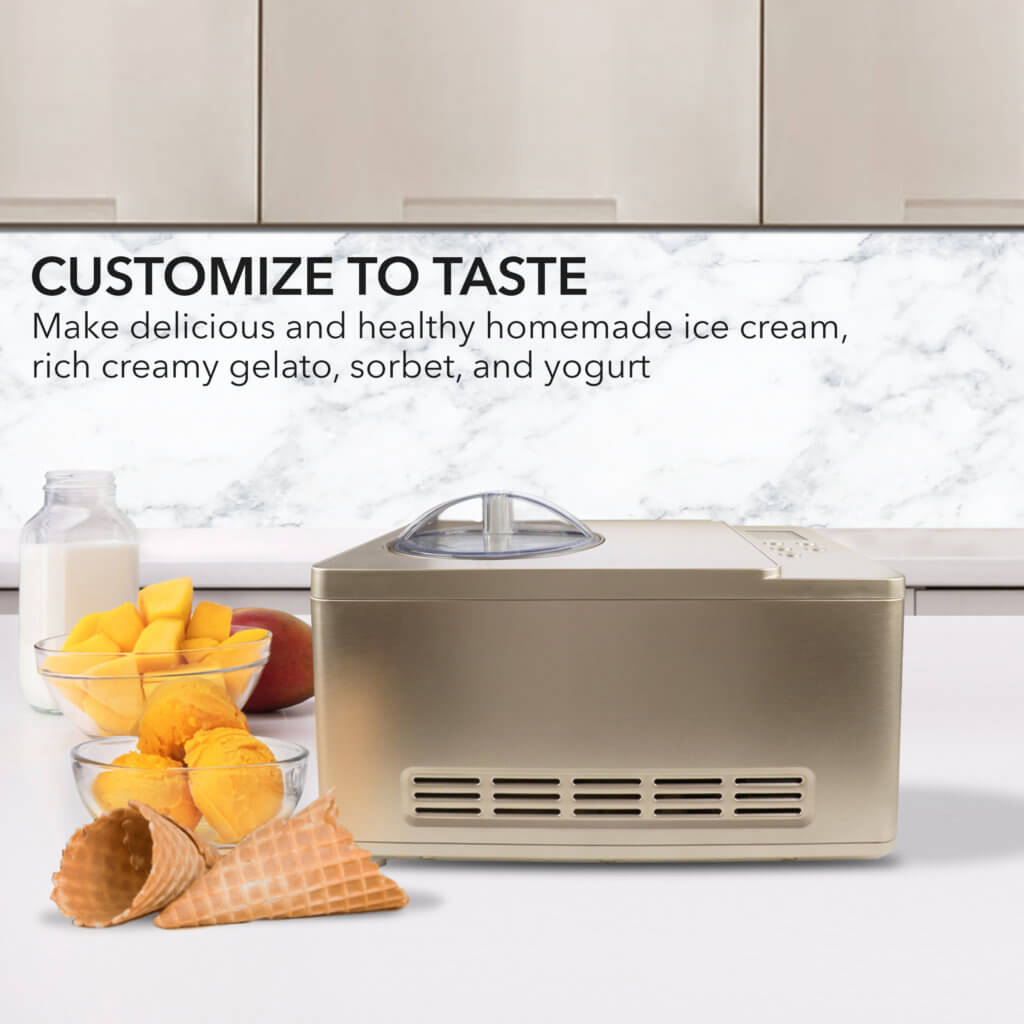 Whynter ICM-220CGY 2 qt. Automatic Ice Cream Maker Compressor Upright w/ Stainless Steel Bowl & Built-in Timer - Champagne Gold