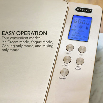 Whynter ICM-220CGY 2 qt. Automatic Ice Cream Maker Compressor Upright w/ Stainless Steel Bowl & Built-in Timer - Champagne Gold