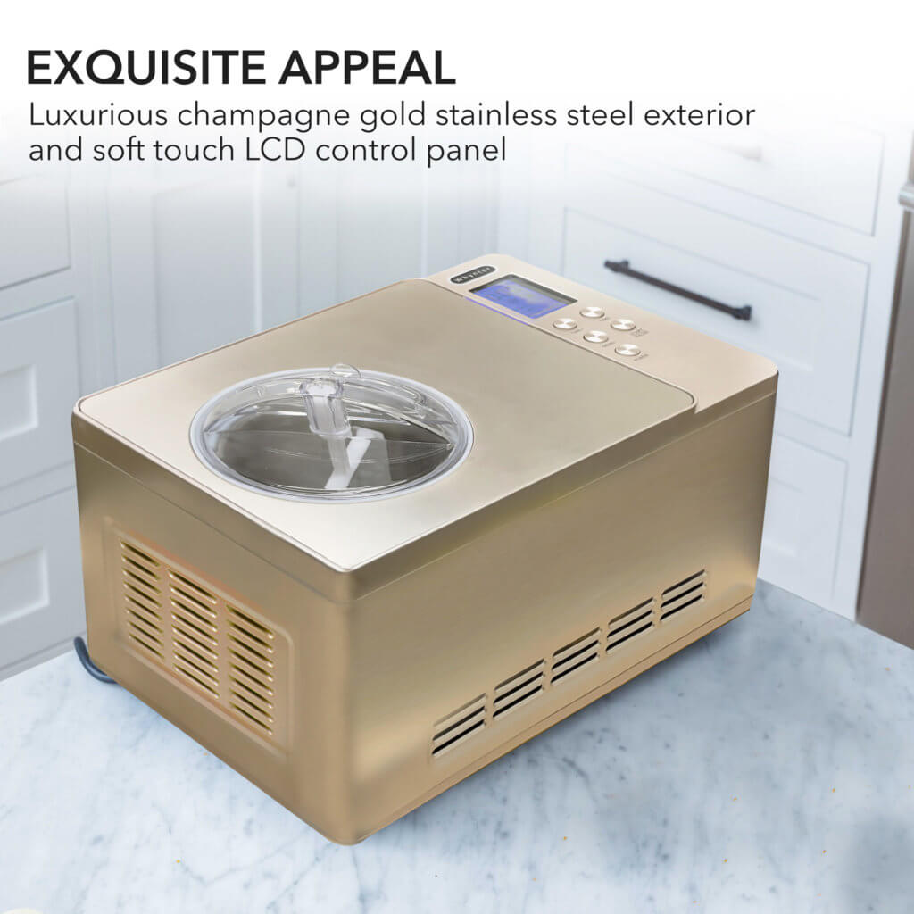 Whynter ICM-220CGY 2 qt. Automatic Ice Cream Maker Compressor Upright w/ Stainless Steel Bowl & Built-in Timer - Champagne Gold