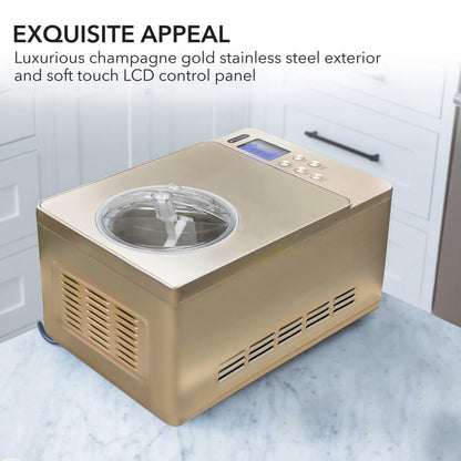 Whynter ICM-220CGY 2 qt. Automatic Ice Cream Maker Compressor Upright w/ Stainless Steel Bowl & Built-in Timer - Champagne Gold