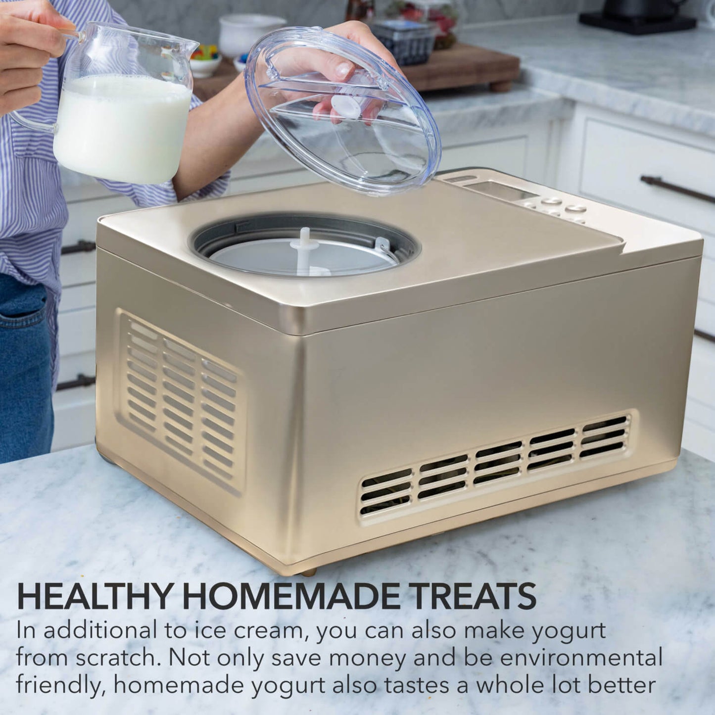 Whynter ICM-220CGY 2 qt. Automatic Ice Cream Maker Compressor Upright w/ Stainless Steel Bowl & Built-in Timer - Champagne Gold