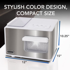 IBX-388WS Compact ice maker with dimensions displayed on a gradient background