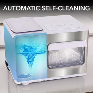 IBX-388WS Automatic self-cleaning appliance with water and ice visuals on a white background