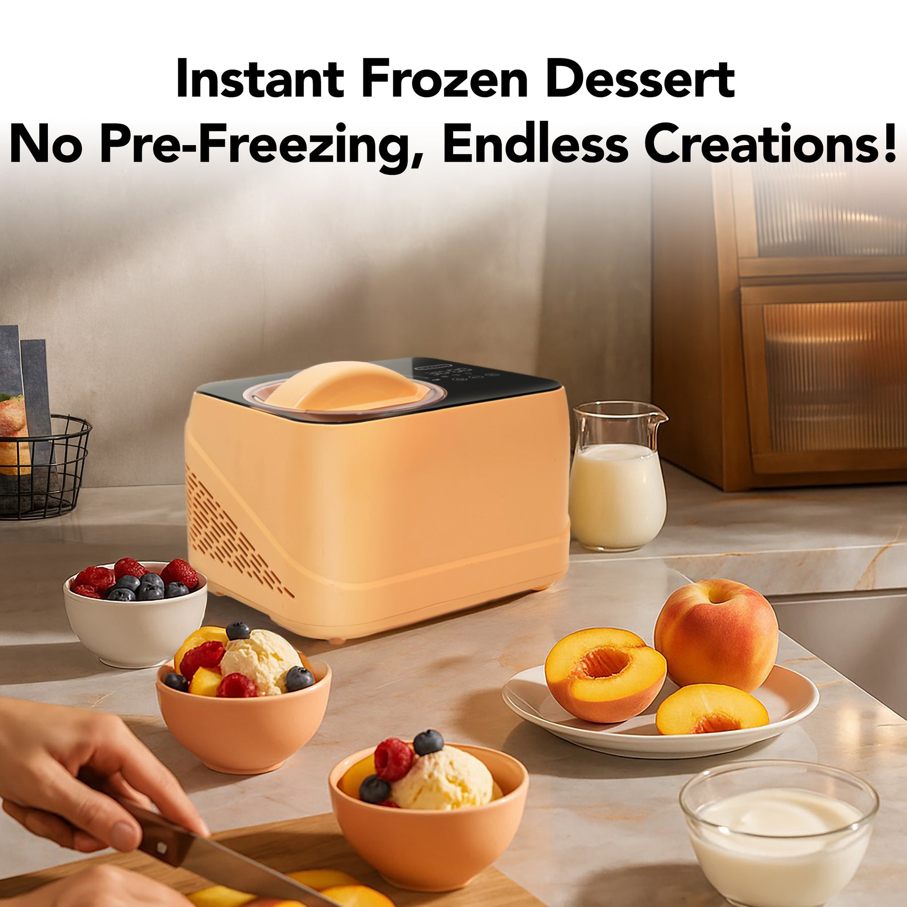 Whynter ICM-080-HP compact 0.8 Qt compressor ice cream maker in Honey Peach with LCD timer