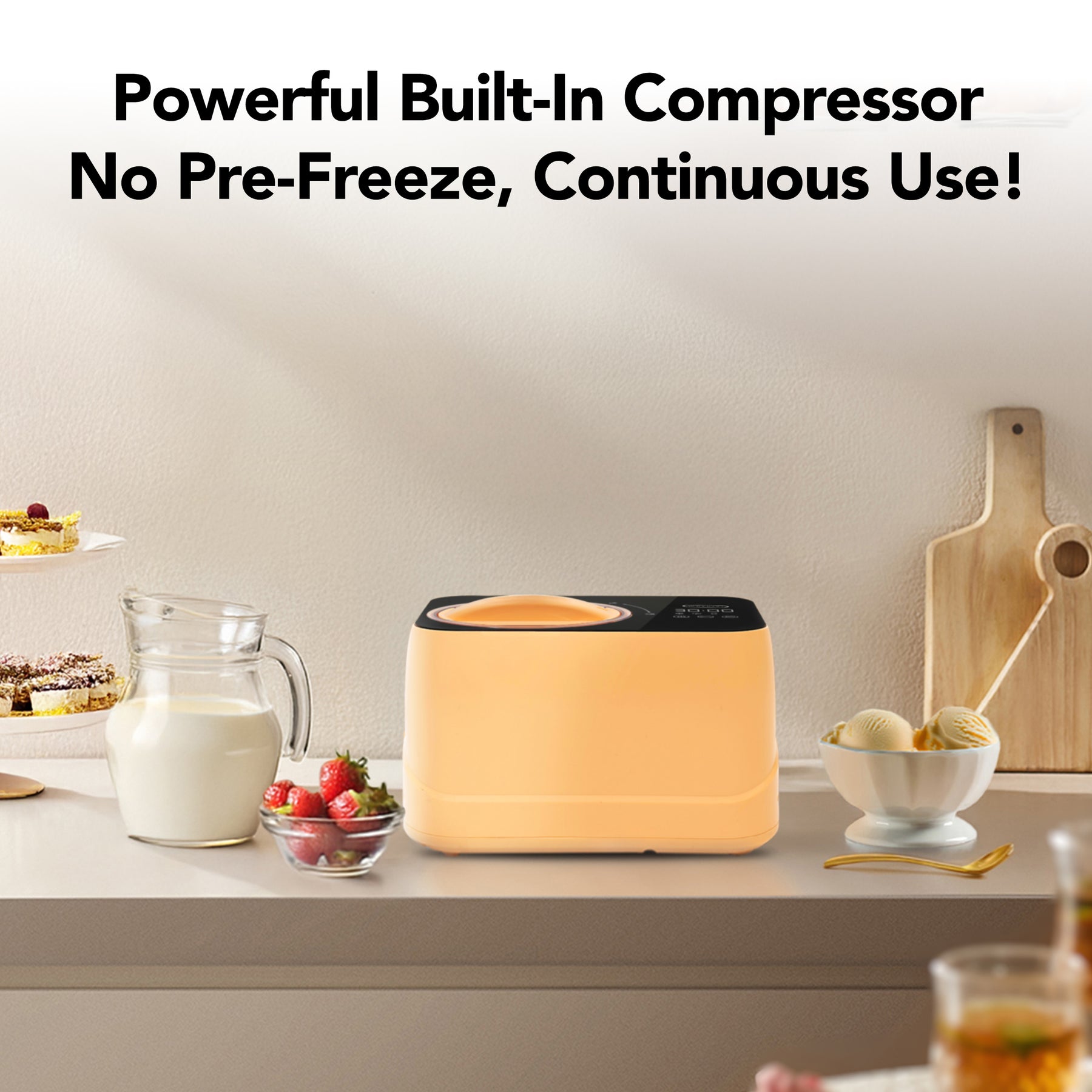Whynter ICM-080-HP compact 0.8 Qt compressor ice cream maker in Honey Peach with LCD timer