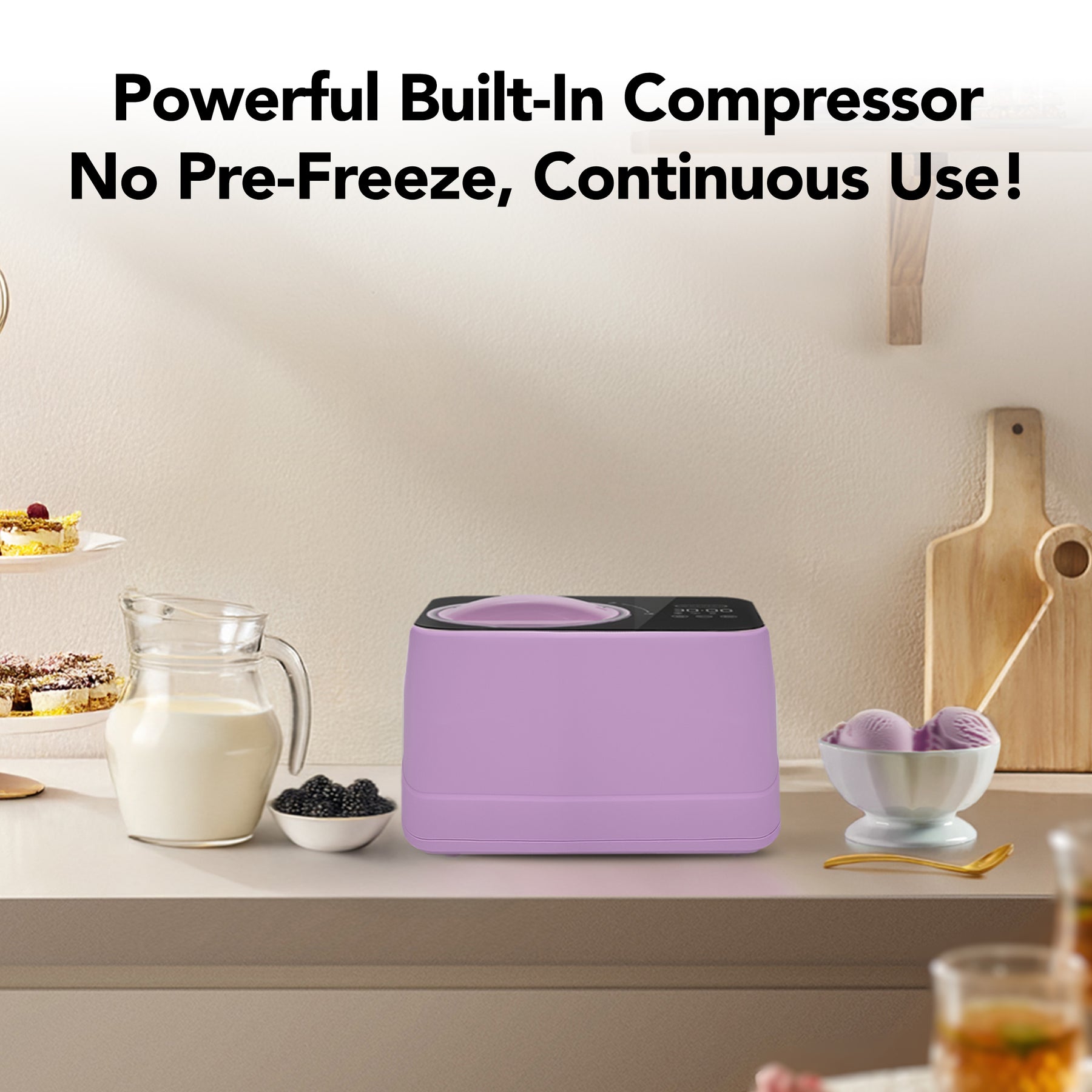 Whynter ICM-080-LH compact 0.8 Qt compressor ice cream maker in Lilac Haze with LCD timer