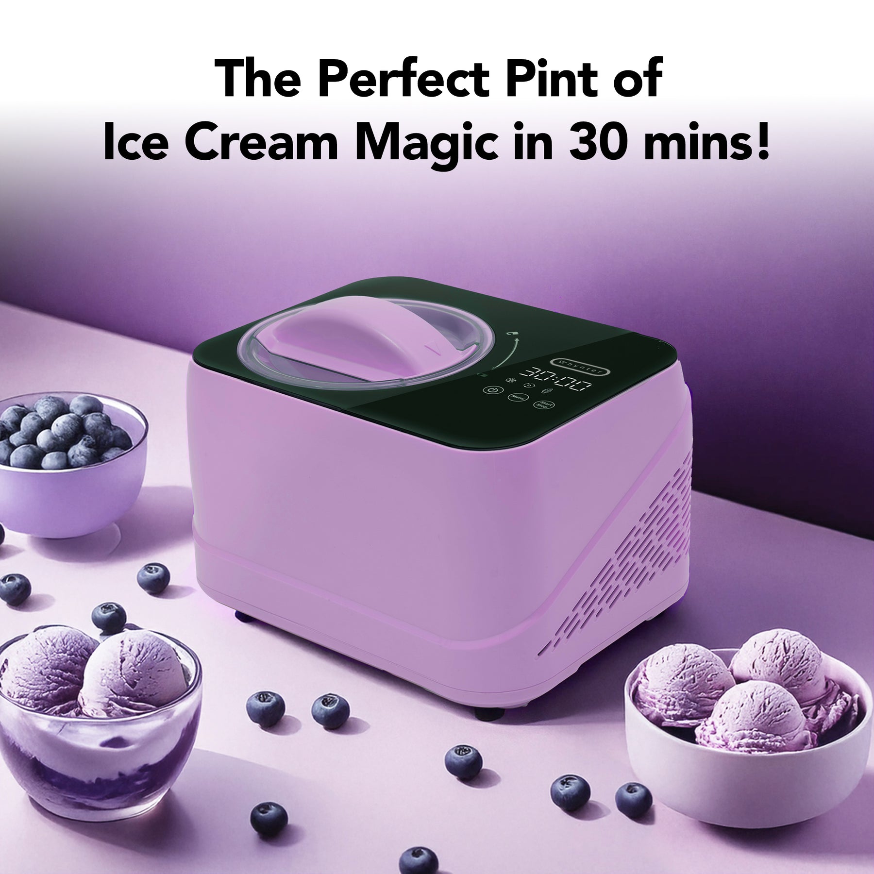 Whynter ICM-080-LH compact 0.8 Qt compressor ice cream maker in Lilac Haze with LCD timer