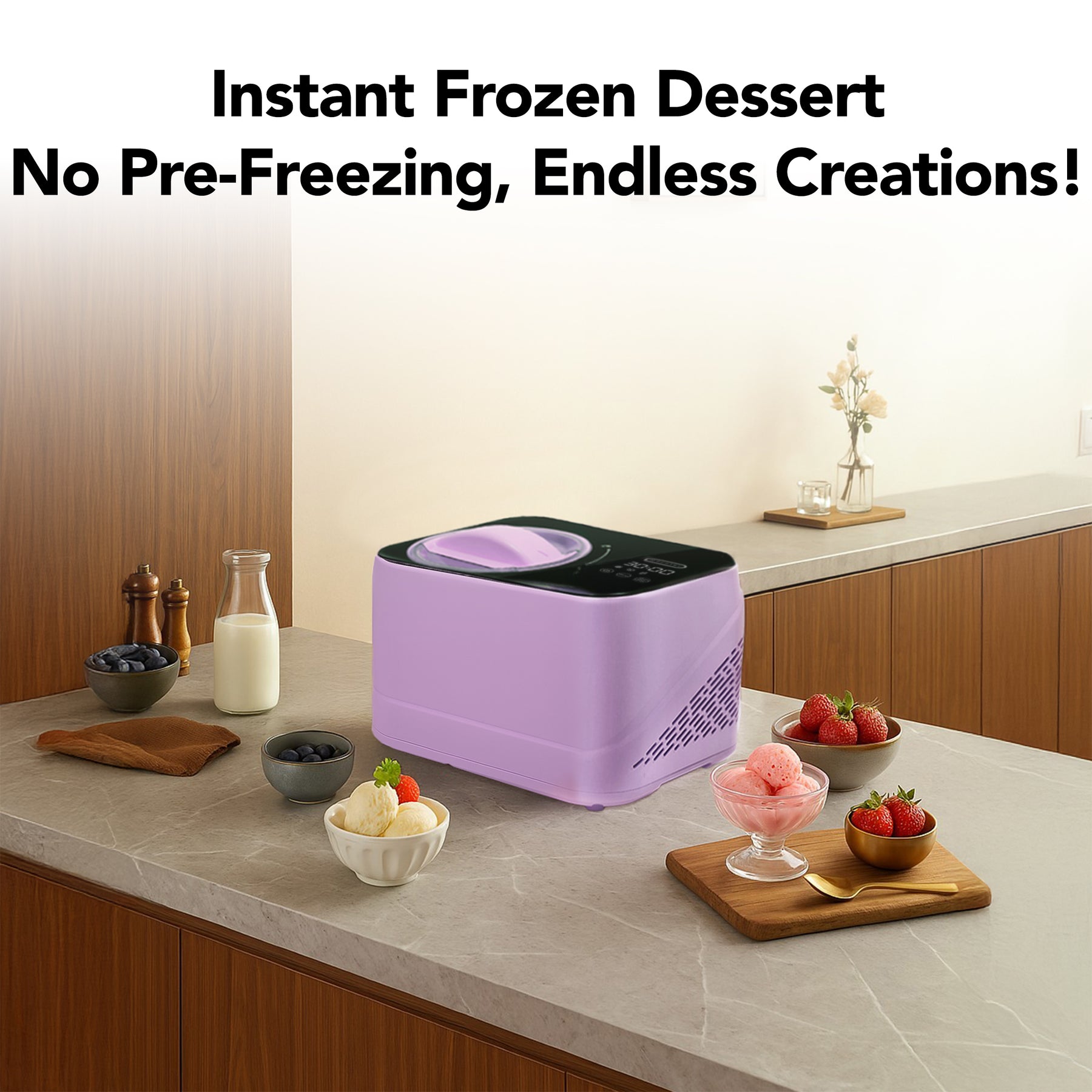Whynter ICM-080-LH compact 0.8 Qt compressor ice cream maker in Lilac Haze with LCD timer