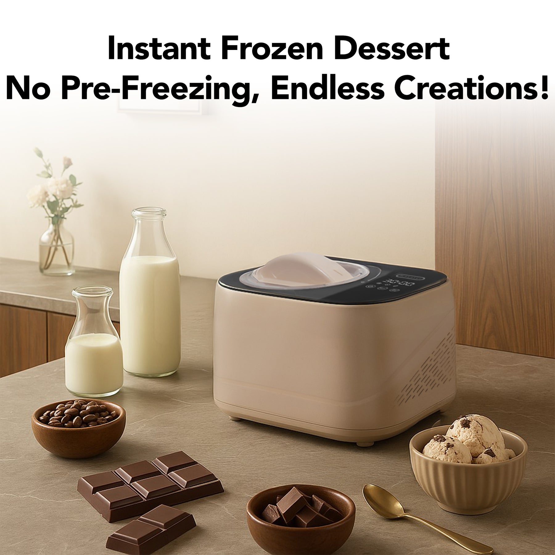 Whynter ICM-080-TL compact 0.8 Qt compressor ice cream maker in taupe latte with LCD timer