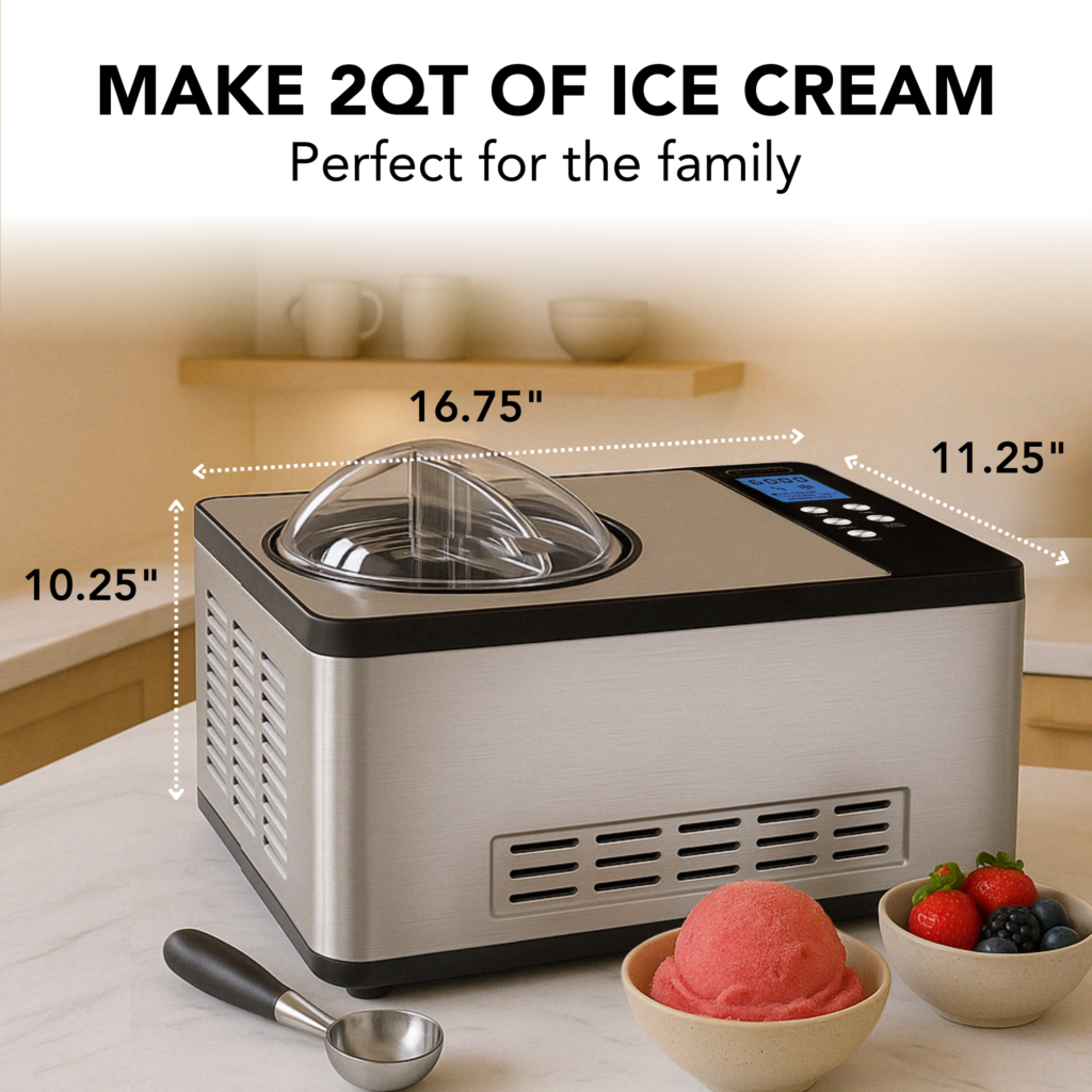 Whynter ICM‑200LS 2.1 Qt Upright Automatic Compressor Ice Cream Maker – Stainless Steel