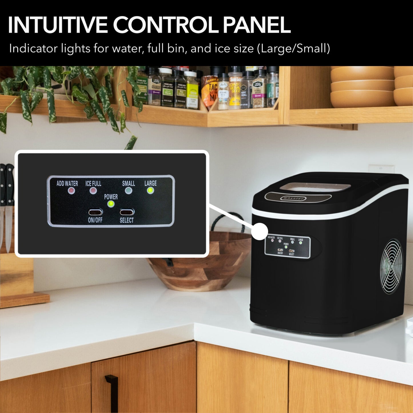 Whynter IMC‑270MB 9.5 in. 27 lbs. Portable Countertop Ice Maker Bullet Ice Machine with 2.2L Reservoir and 1.5 lb. Bin in Metallic Black