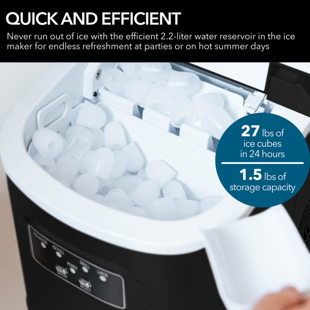 Whynter IMC‑270MB 9.5 in. 27 lbs. Portable Countertop Ice Maker Bullet Ice Machine with 2.2L Reservoir and 1.5 lb. Bin in Metallic Black