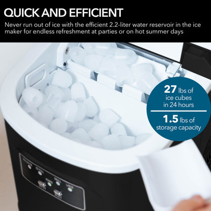 Whynter IMC‑270MB 9.5 in. 27 lbs. Portable Countertop Ice Maker Bullet Ice Machine with 2.2L Reservoir and 1.5 lb. Bin in Metallic Black