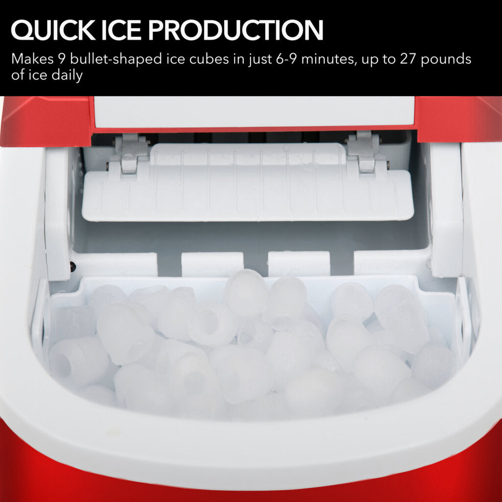 Whynter IMC‑270MR 9.5 in. 27 lbs. Portable Countertop Ice Maker Bullet Ice Machine with 2.2L Reservoir and 1.5 lb. Bin in Metallic Red