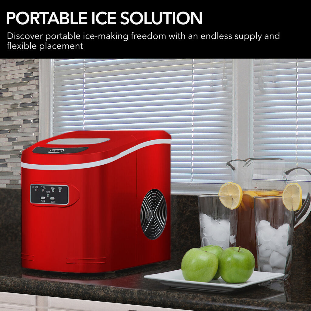 Whynter IMC‑270MR 9.5 in. 27 lbs. Portable Countertop Ice Maker Bullet Ice Machine with 2.2L Reservoir and 1.5 lb. Bin in Metallic Red