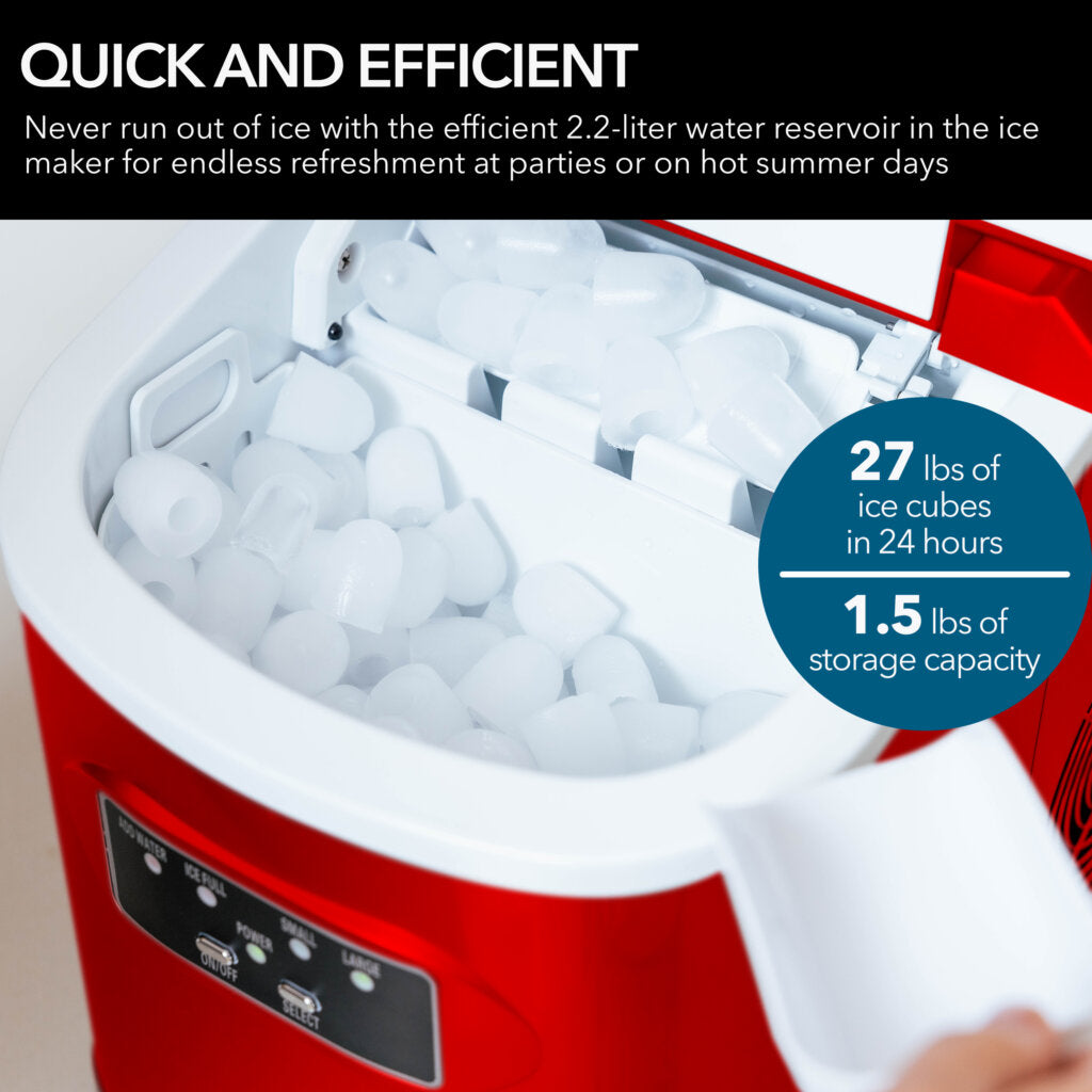 Whynter IMC‑270MR 9.5 in. 27 lbs. Portable Countertop Ice Maker Bullet Ice Machine with 2.2L Reservoir and 1.5 lb. Bin in Metallic Red