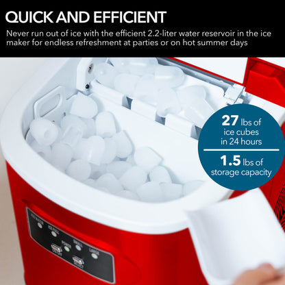 Whynter IMC‑270MR 9.5 in. 27 lbs. Portable Countertop Ice Maker Bullet Ice Machine with 2.2L Reservoir and 1.5 lb. Bin in Metallic Red