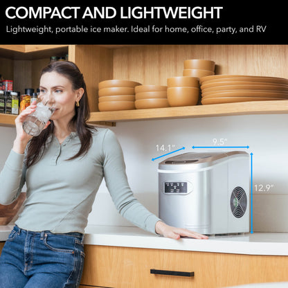 Whynter IMC‑270MS 9.5 in. 27 lbs. Portable Countertop Ice Maker Bullet Ice Machine with 2.2L Reservoir and 1.5 lb. Bin in Metallic Silver