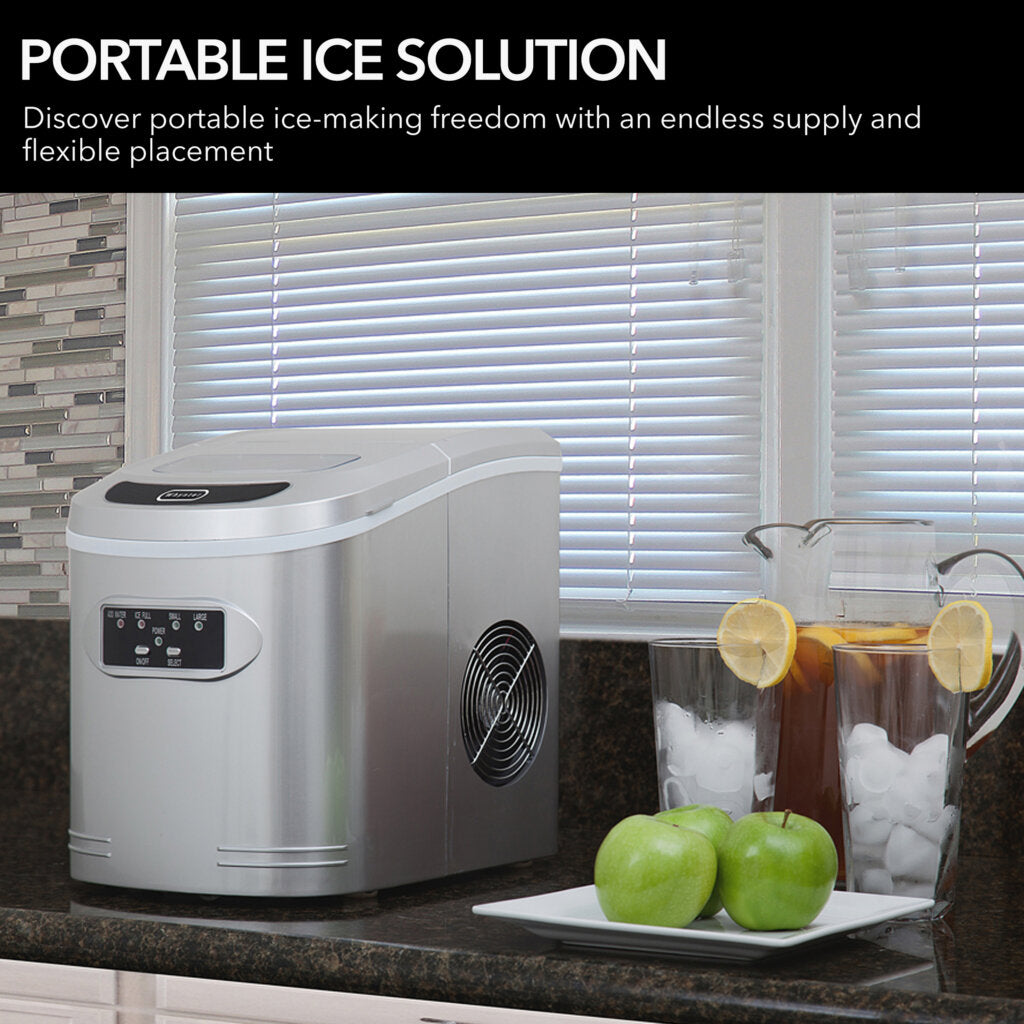 Whynter IMC‑270MS 9.5 in. 27 lbs. Portable Countertop Ice Maker Bullet Ice Machine with 2.2L Reservoir and 1.5 lb. Bin in Metallic Silver