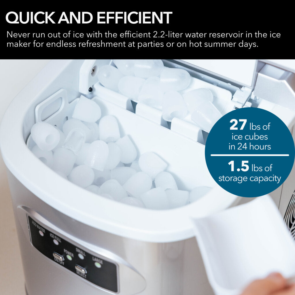 Whynter IMC‑270MS 9.5 in. 27 lbs. Portable Countertop Ice Maker Bullet Ice Machine with 2.2L Reservoir and 1.5 lb. Bin in Metallic Silver