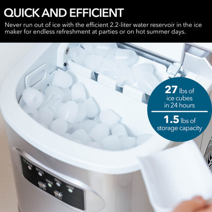 Whynter IMC‑270MS 9.5 in. 27 lbs. Portable Countertop Ice Maker Bullet Ice Machine with 2.2L Reservoir and 1.5 lb. Bin in Metallic Silver