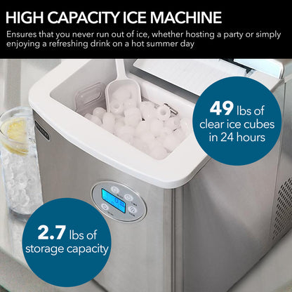 Whynter IMC-490SS Portable Countertop Ice Maker – 49 lb Daily Capacity, Stainless Steel, No Plumbing Required