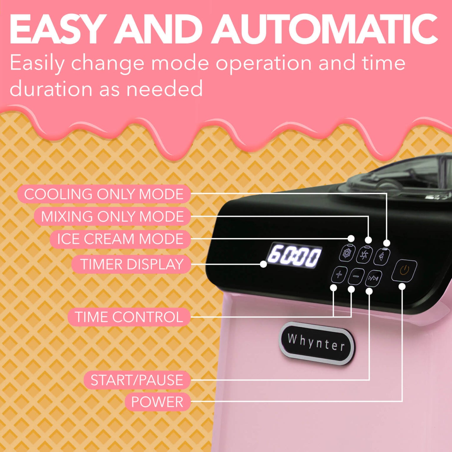 Whynter ICM‑128BPS Upright Automatic Ice Cream Maker 1.28  Qt  Pink Edition