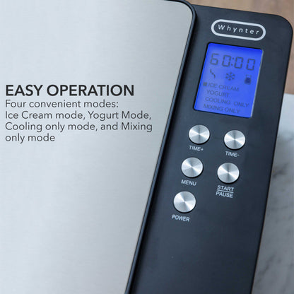 Whynter ICM-220SSY 2 Quart Automatic Compressor Ice Cream Maker & Yogurt Incubator Stainless Steel Finish