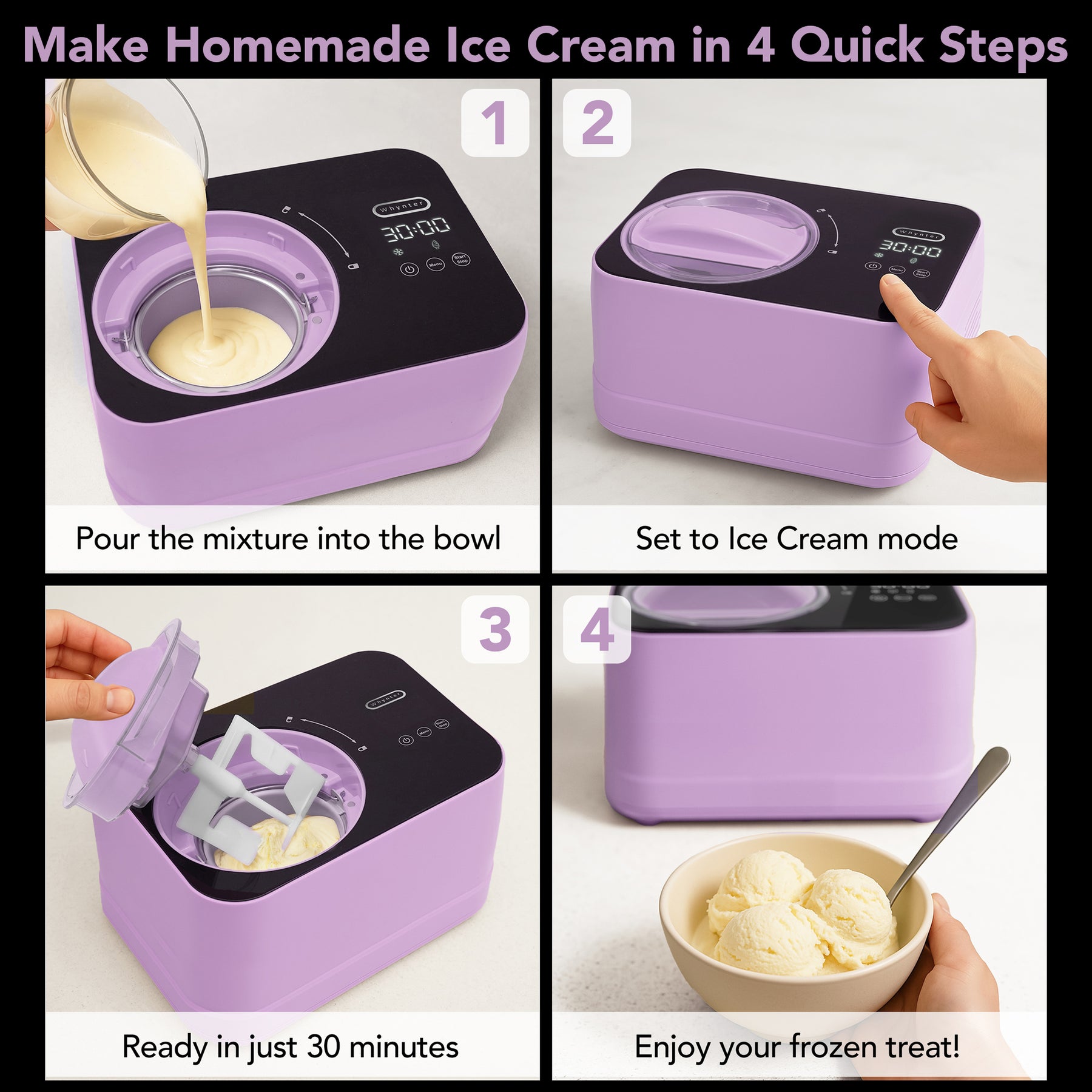 Whynter ICM-080-LH compact 0.8 Qt compressor ice cream maker in Lilac Haze with LCD timer