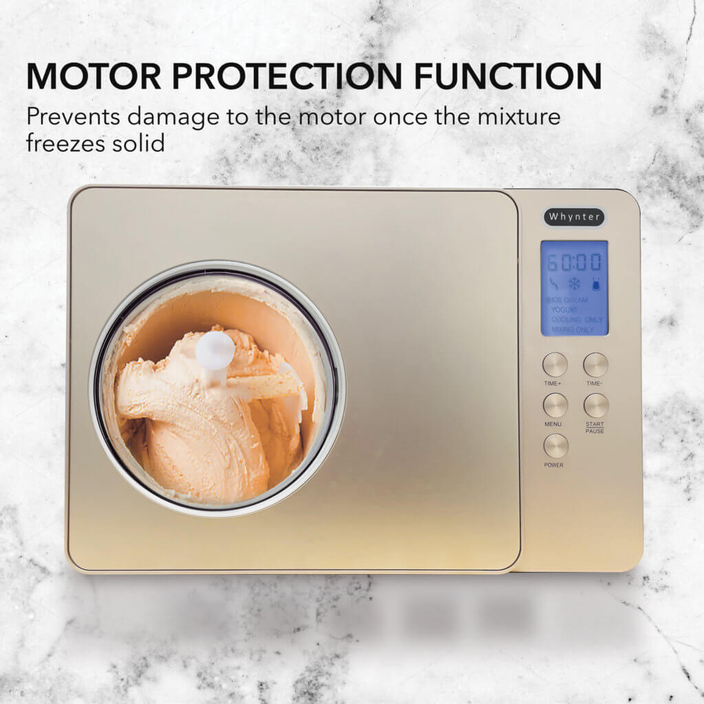 Whynter ICM-220CGY 2 qt. Automatic Ice Cream Maker Compressor Upright w/ Stainless Steel Bowl & Built-in Timer - Champagne Gold
