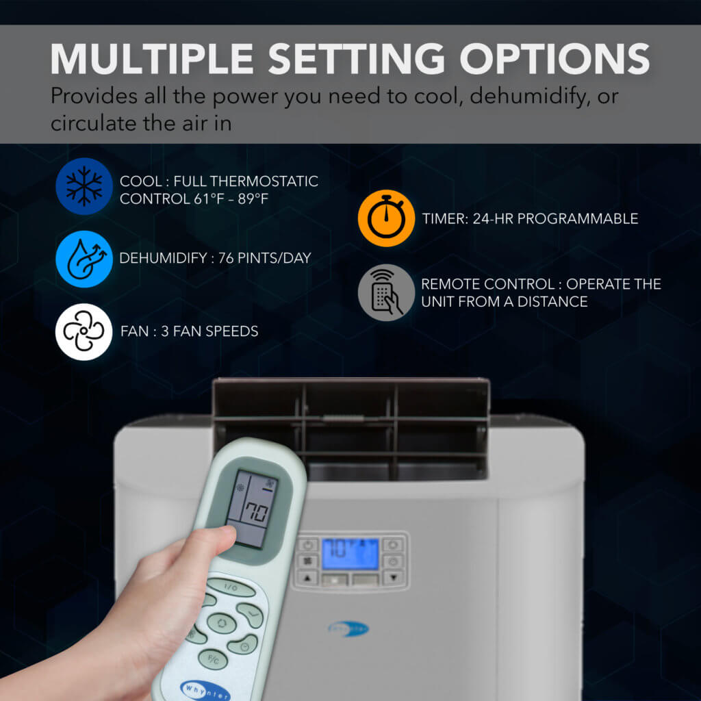 Whynter 12,000 BTU Dual Hose Portable Air Conditioner, Heater, Dehumidifier & Fan | ARC-122DHP