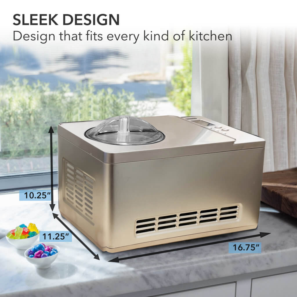 Whynter ICM-220CGY 2 qt. Automatic Ice Cream Maker Compressor Upright w/ Stainless Steel Bowl & Built-in Timer - Champagne Gold