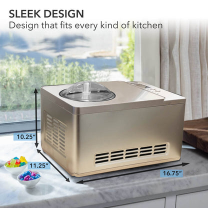 Whynter ICM-220CGY 2 qt. Automatic Ice Cream Maker Compressor Upright w/ Stainless Steel Bowl & Built-in Timer - Champagne Gold