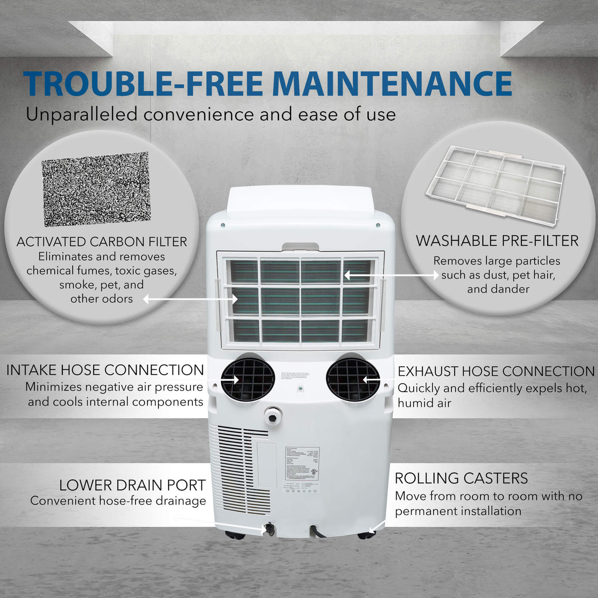 Whynter 12,000 BTU Dual Hose Portable Air Conditioner, Dehumidifier & Fan  | ARC-12SD