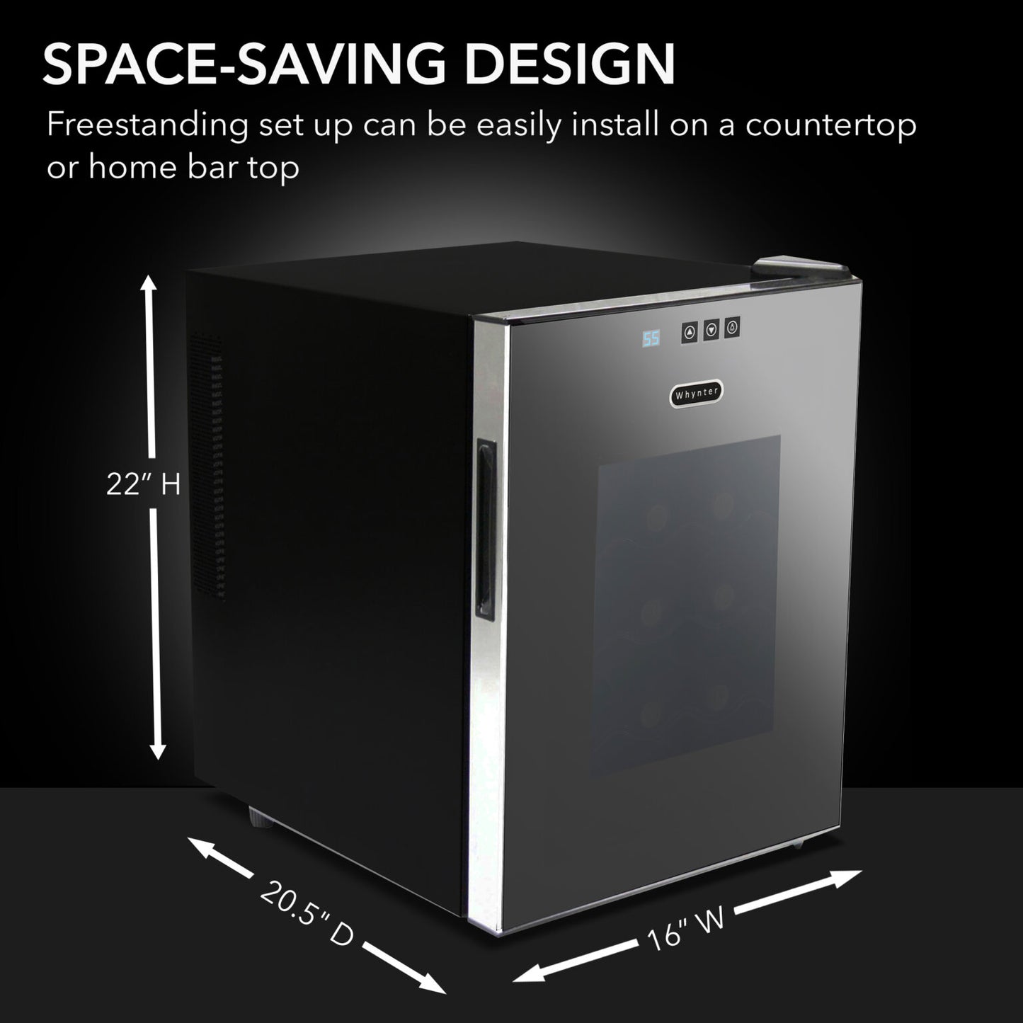 Whynter WC‑201TD 20‑Bottle Thermoelectric Wine Cooler – Mirror Glass Door, Freestanding