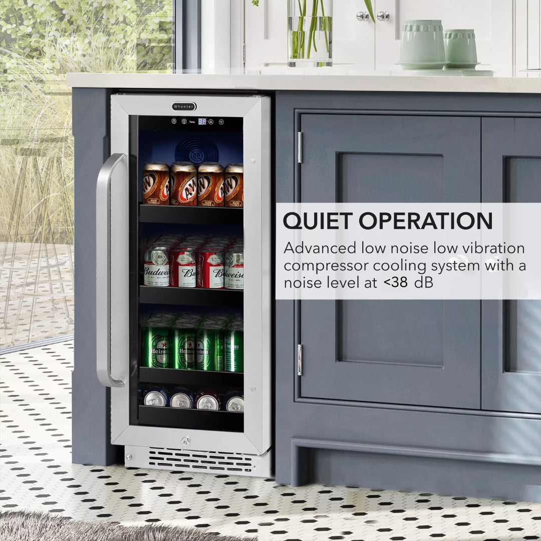 Whynter BBR-838SB 15” Built-In Beverage Refrigerator – 128 Can Stainless Steel Undercounter Fridge with Glass Door, Lock & LED Lighting