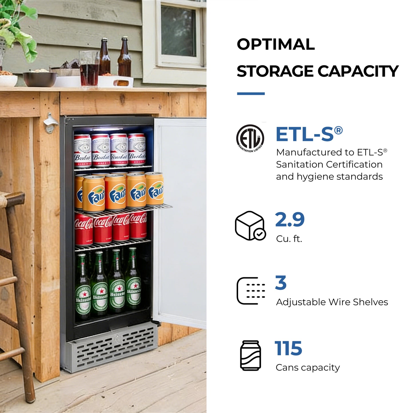 Whynter BEF-286SB 15” Built-In Beer Keg Froster Beverage Refrigerator – 2.9 cu ft, 115 Can Capacity, Keg Compatible, Ultra-Low Temp 23°F (Stainless Steel)