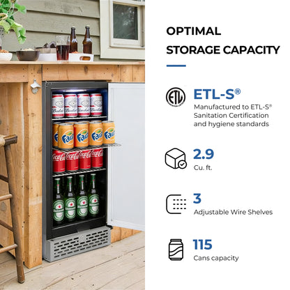 Whynter BEF-286SB 15” Built-In Beer Keg Froster Beverage Refrigerator – 2.9 cu ft, 115 Can Capacity, Keg Compatible, Ultra-Low Temp 23°F (Stainless Steel)