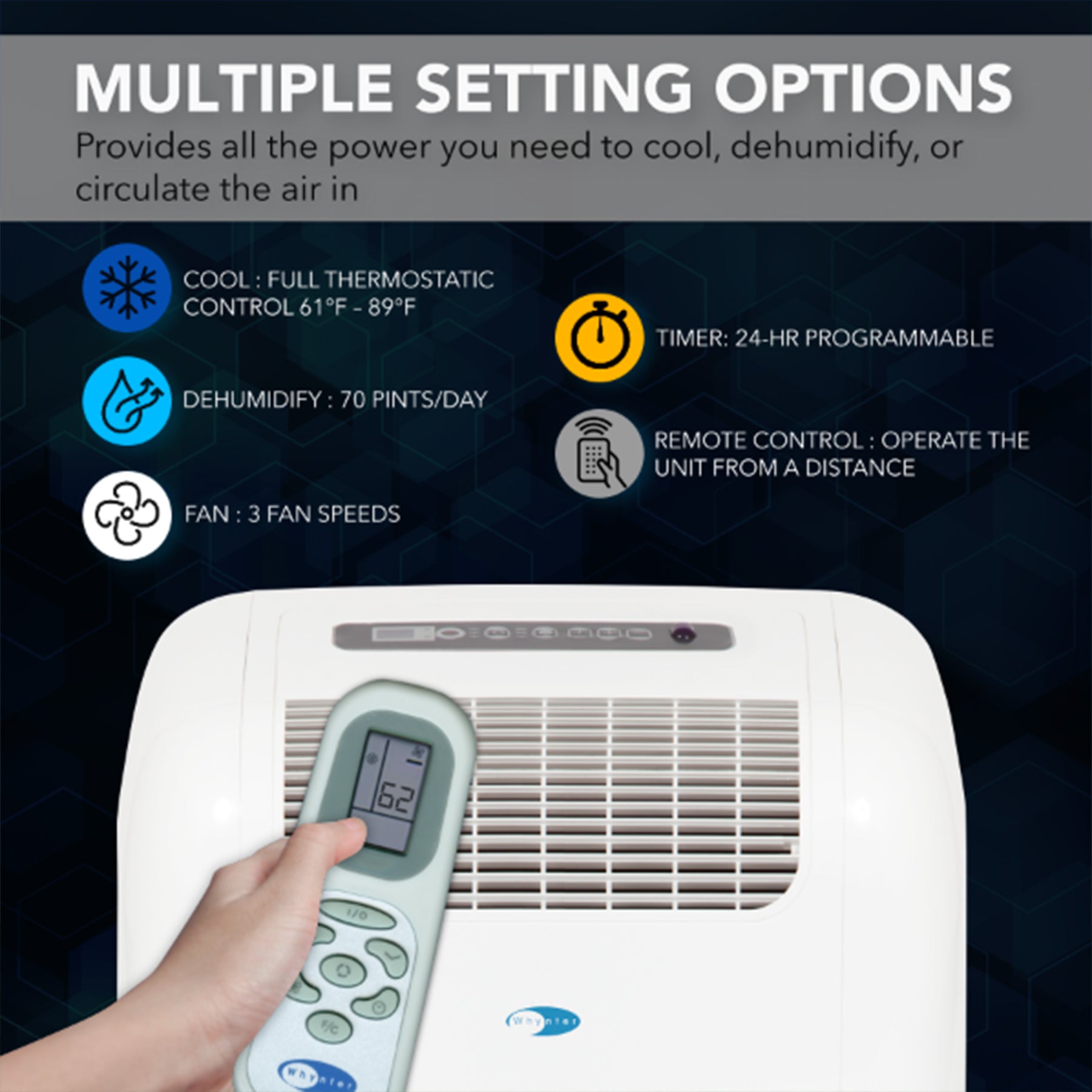 Whynter 10,000 BTU Portable Air Conditioner, Dehumidifier & Fan | ARC-101CW
